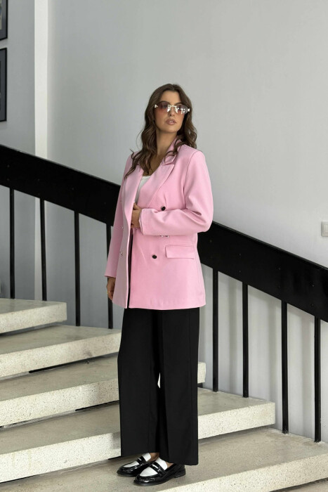 SILVER+BLACK BUTTONS ONE COLOR WOMAN JACKET BABY PINK/ROZB - 1