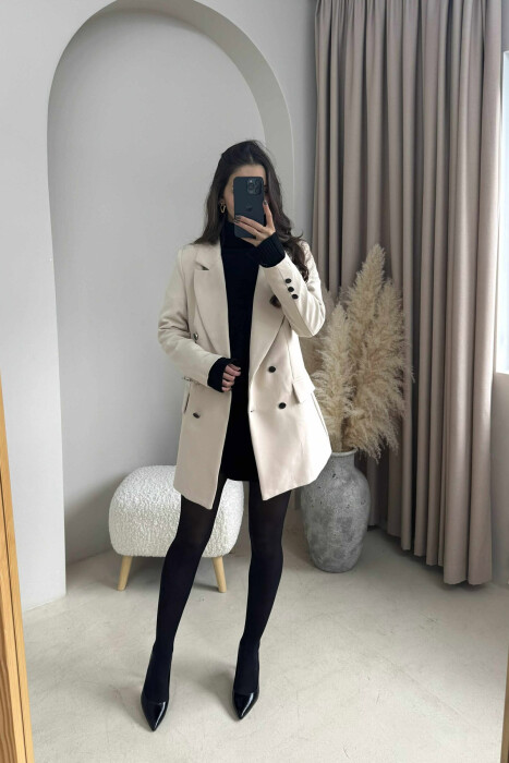 SILVER+BLACK BUTTONS ONE COLOR WOMAN JACKET CREAM/KREM 