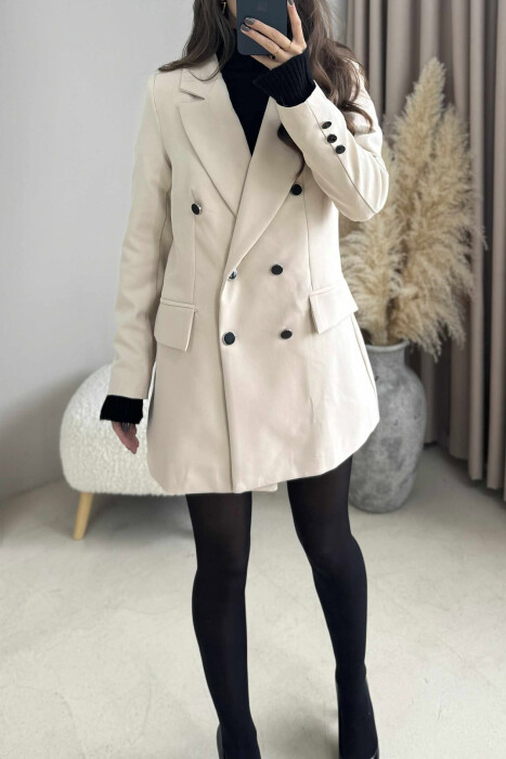 SILVER+BLACK BUTTONS ONE COLOR WOMAN JACKET CREAM/KREM - 2