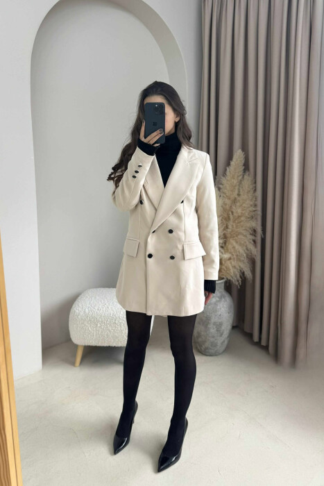 SILVER+BLACK BUTTONS ONE COLOR WOMAN JACKET CREAM/KREM - 4