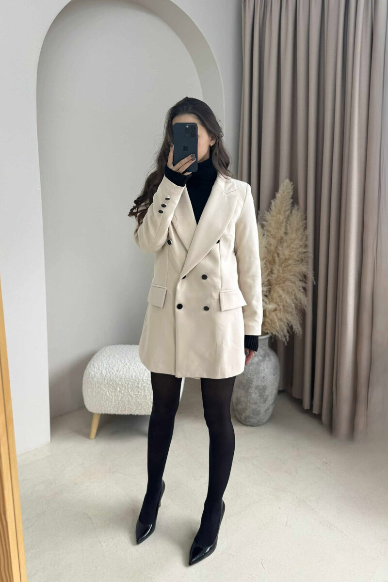 SILVER+BLACK BUTTONS ONE COLOR WOMAN JACKET CREAM/KREM - 4