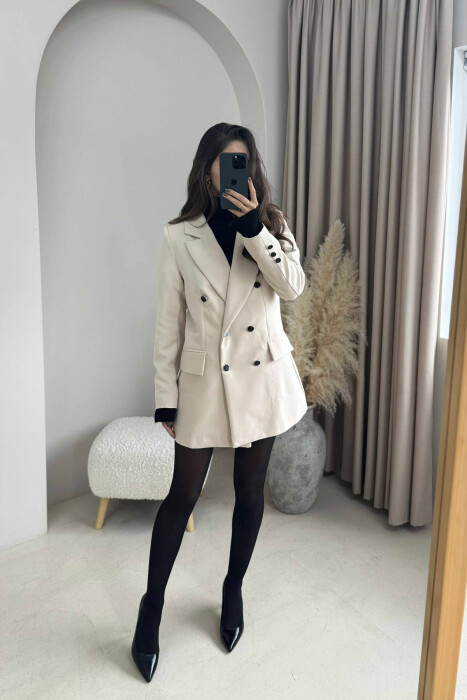 SILVER+BLACK BUTTONS ONE COLOR WOMAN JACKET CREAM/KREM - 5