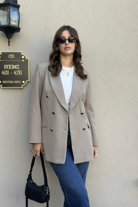 SILVER+BLACK BUTTONS ONE COLOR WOMAN JACKET KHAKI / KAKI - 1