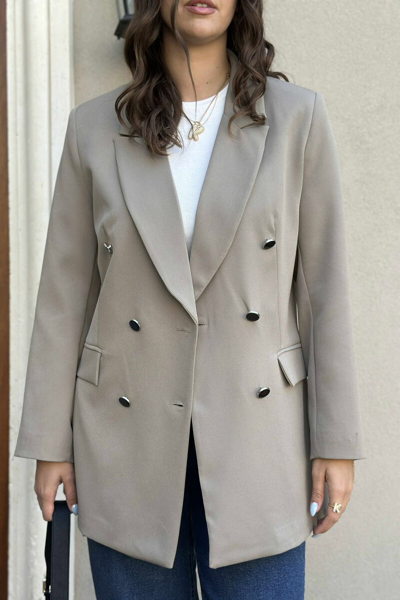 SILVER+BLACK BUTTONS ONE COLOR WOMAN JACKET KHAKI / KAKI - 4