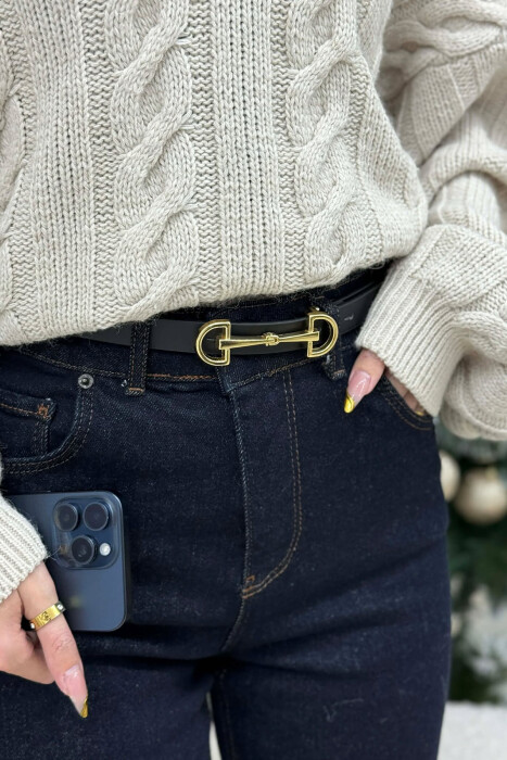 SIMETRIC LETTER D BUCKLE DESIGN WOMEN BELT BLACK+GOLD/ZEGO - 2