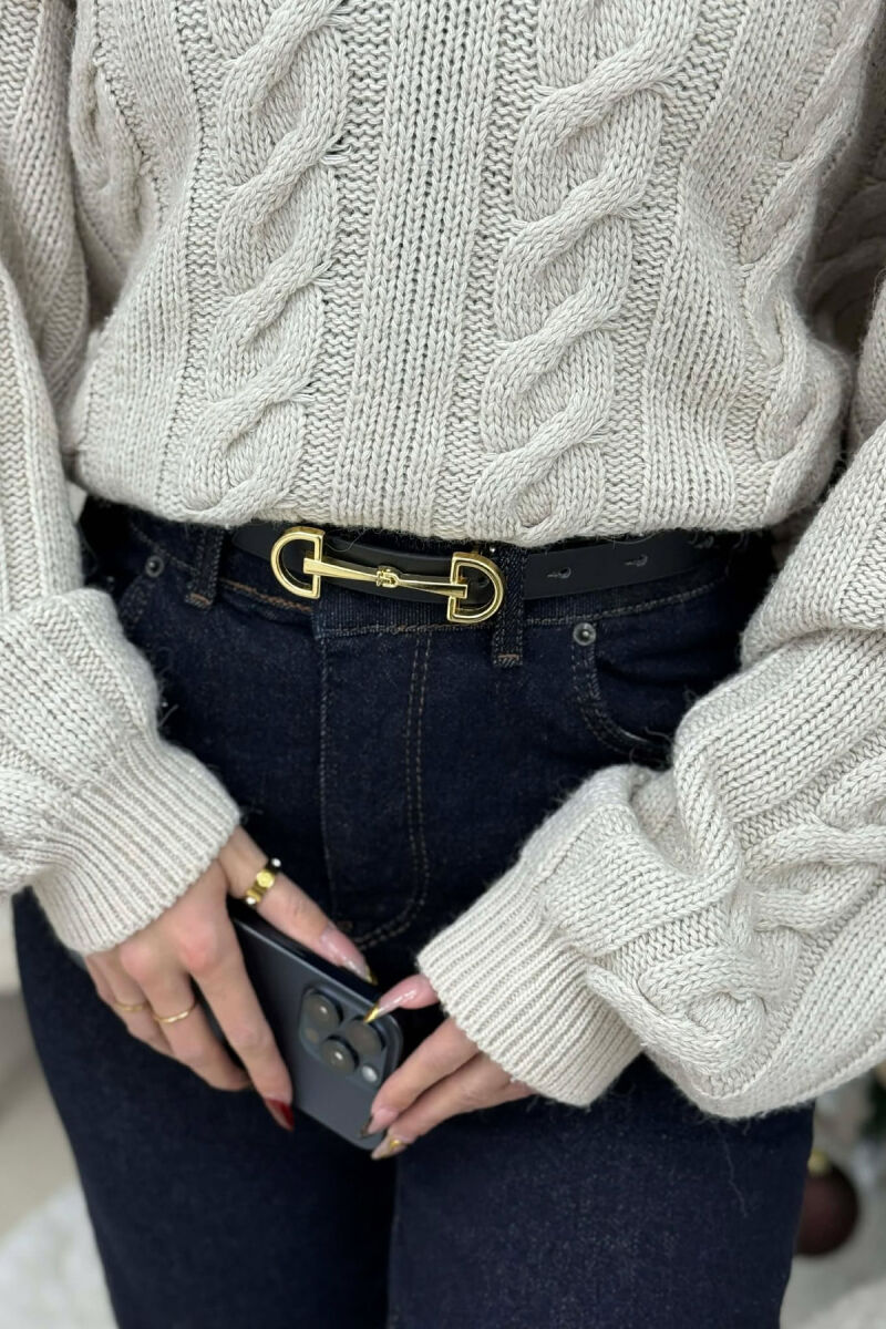 SIMETRIC LETTER D BUCKLE DESIGN WOMEN BELT BLACK+GOLD/ZEGO - 1