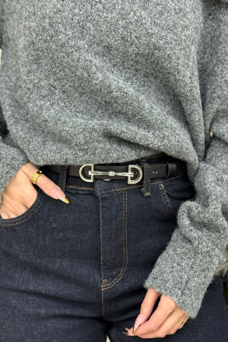 SIMETRIC LETTER D BUCKLE DESIGN WOMEN BELT BLACK+SILVER/ZEZE+ARGJEND - 1