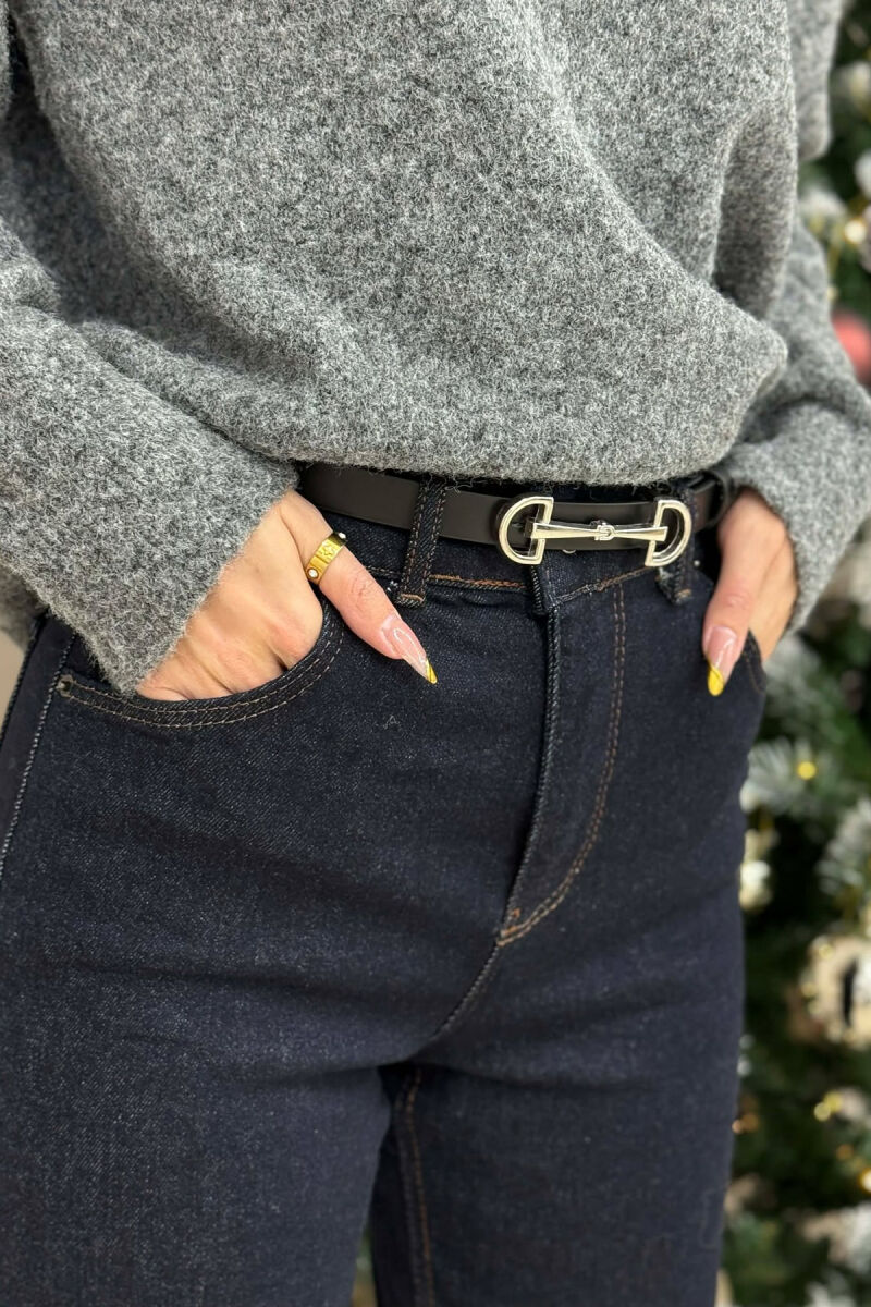 SIMETRIC LETTER D BUCKLE DESIGN WOMEN BELT BLACK+SILVER/ZEZE+ARGJEND - 2