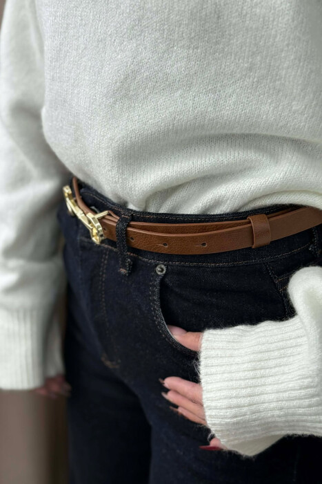 SIMETRIC LETTER D BUCKLE DESIGN WOMEN BELT BROWN+GOLD/KAGO - 3