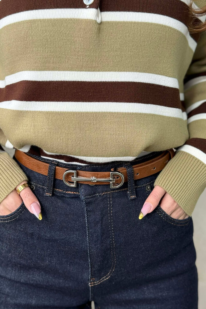 SIMETRIC LETTER D BUCKLE DESIGN WOMEN BELT BROWN+SILVER/KAFE+ARGJEND - 2