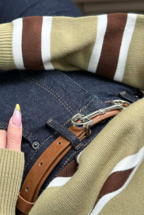 SIMETRIC LETTER D BUCKLE DESIGN WOMEN BELT BROWN+SILVER/KAFE+ARGJEND - 3