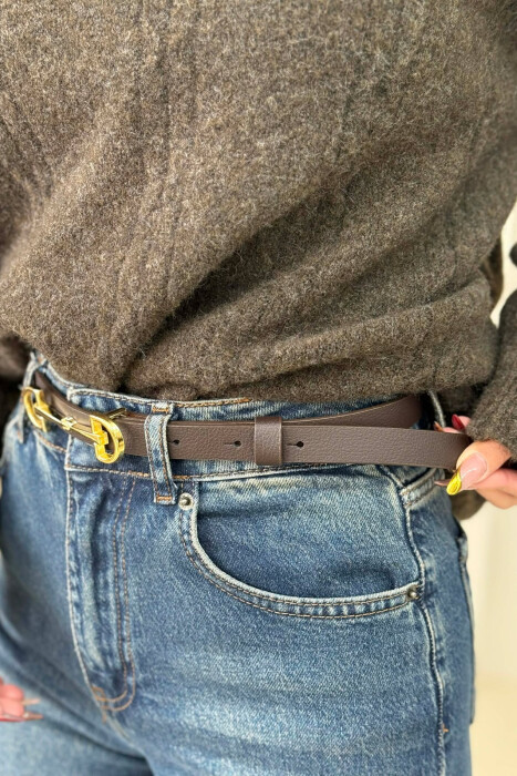 SIMETRIC LETTER D BUCKLE DESIGN WOMEN BELT DARK BROWN+GOLD/KAFE ERRET+GOLD - 3