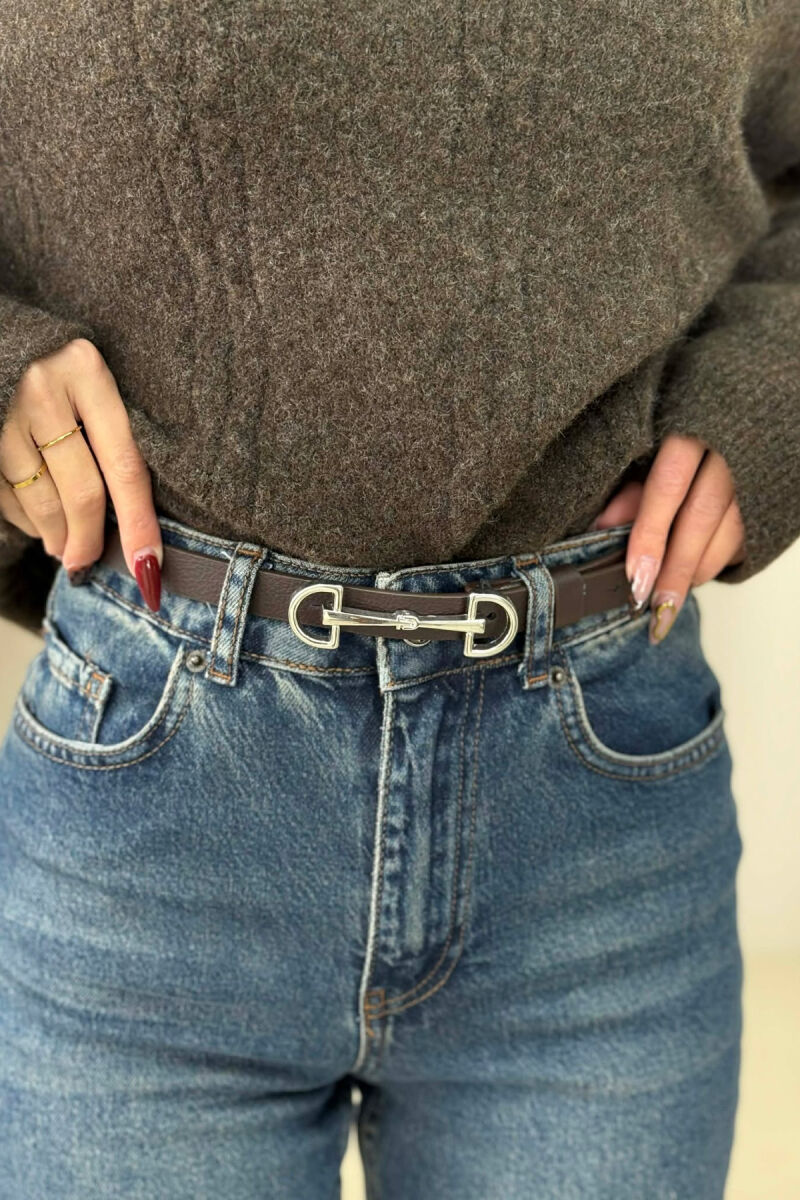 SIMETRIC LETTER D BUCKLE DESIGN WOMEN BELT DARK BROWN+SILVER/KAFE ERRET+ARGJEND - 2