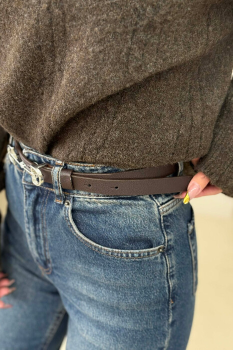 SIMETRIC LETTER D BUCKLE DESIGN WOMEN BELT DARK BROWN+SILVER/KAFE ERRET+ARGJEND - 3