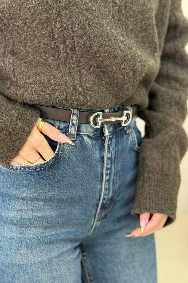 SIMETRIC LETTER D BUCKLE DESIGN WOMEN BELT DARK BROWN+SILVER/KAFE ERRET+ARGJEND - 1