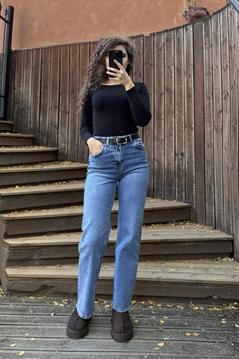 SIMPLE BELTED WOMEN JEANS LIGHTBLUE/BZ - 5