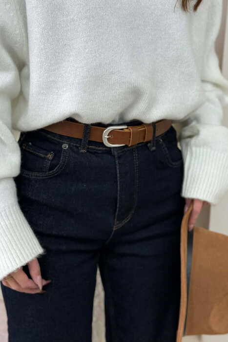 SIMPLE BUCKLE LEATHER WOMEN BELT BROWN/KAFE 