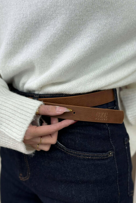 SIMPLE BUCKLE LEATHER WOMEN BELT BROWN/KAFE - 3