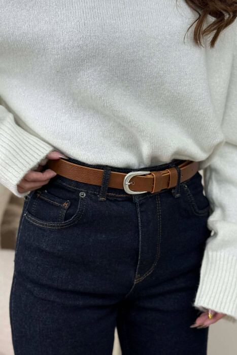 SIMPLE BUCKLE LEATHER WOMEN BELT BROWN/KAFE - 2