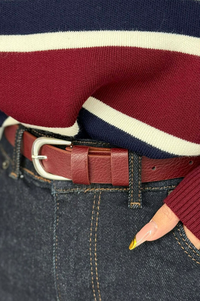 SIMPLE BUCKLE LEATHER WOMEN BELT BURGUNDY/VISHNJE - 3