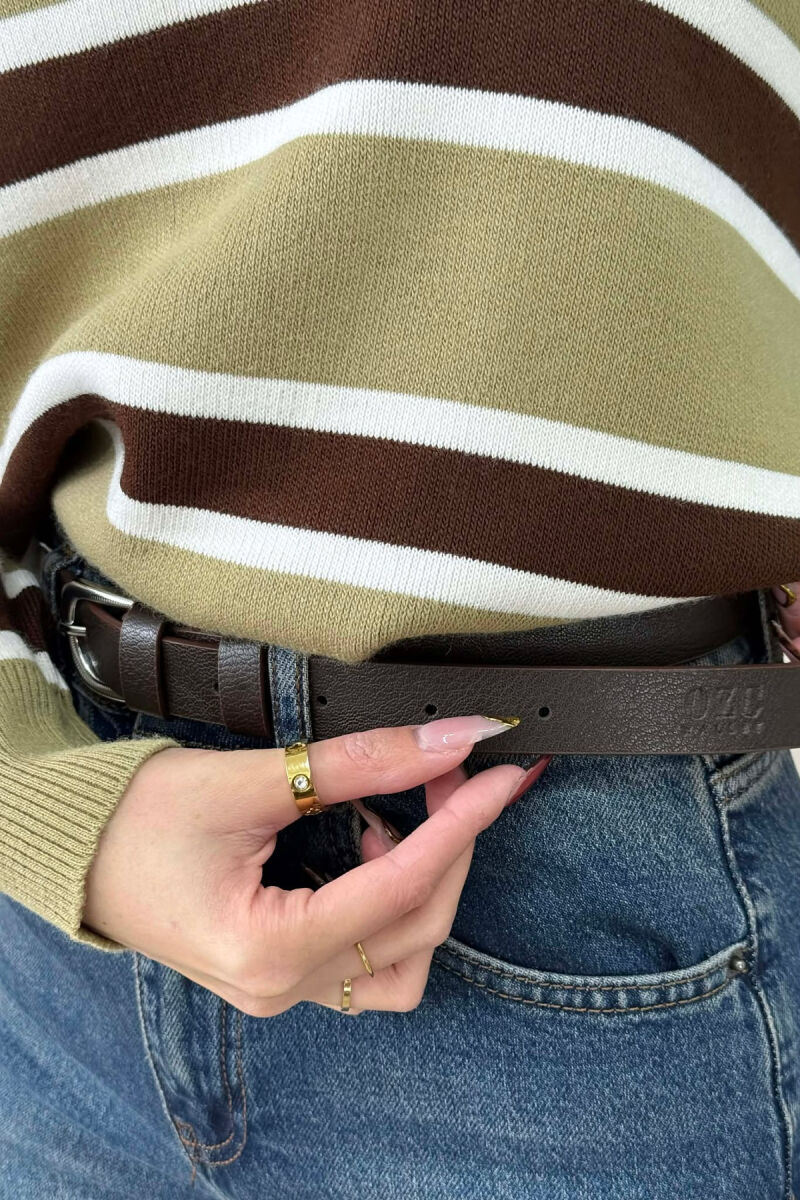 SIMPLE BUCKLE LEATHER WOMEN BELT DARK BROWN/KAE - 3