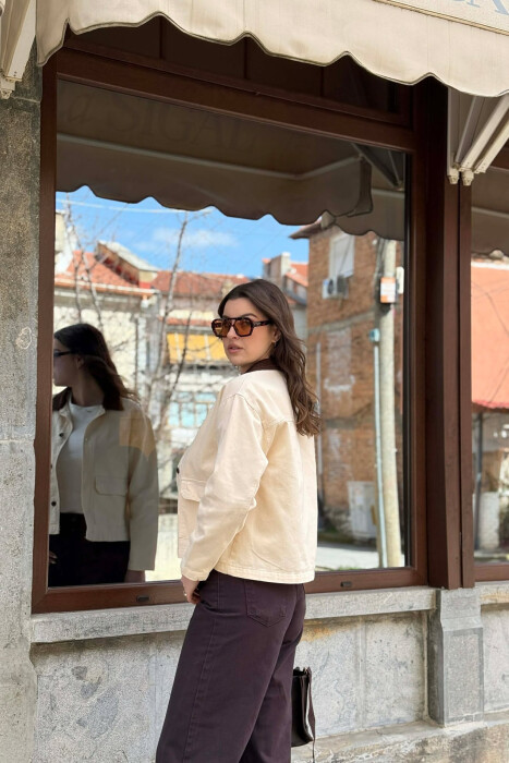 SIMPLE BUTTONED DENIM WOMEN JACKET CREAM/KREM - 4