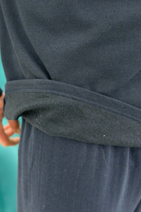 SIMPLE BUTTONED NECK SWEATSHIRT+SWEATPANTS MEN PYJAMAS DARK BLUE/BEE - 5