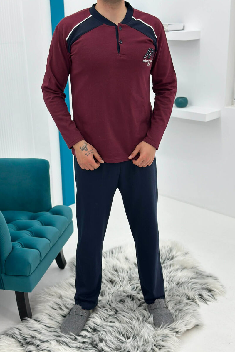 SIMPLE BUTTONED NECK SWEATSHIRT+SWEATPANTS MEN PYJAMAS DARK BURGUNDY/VISHNJE E ERRET - 1