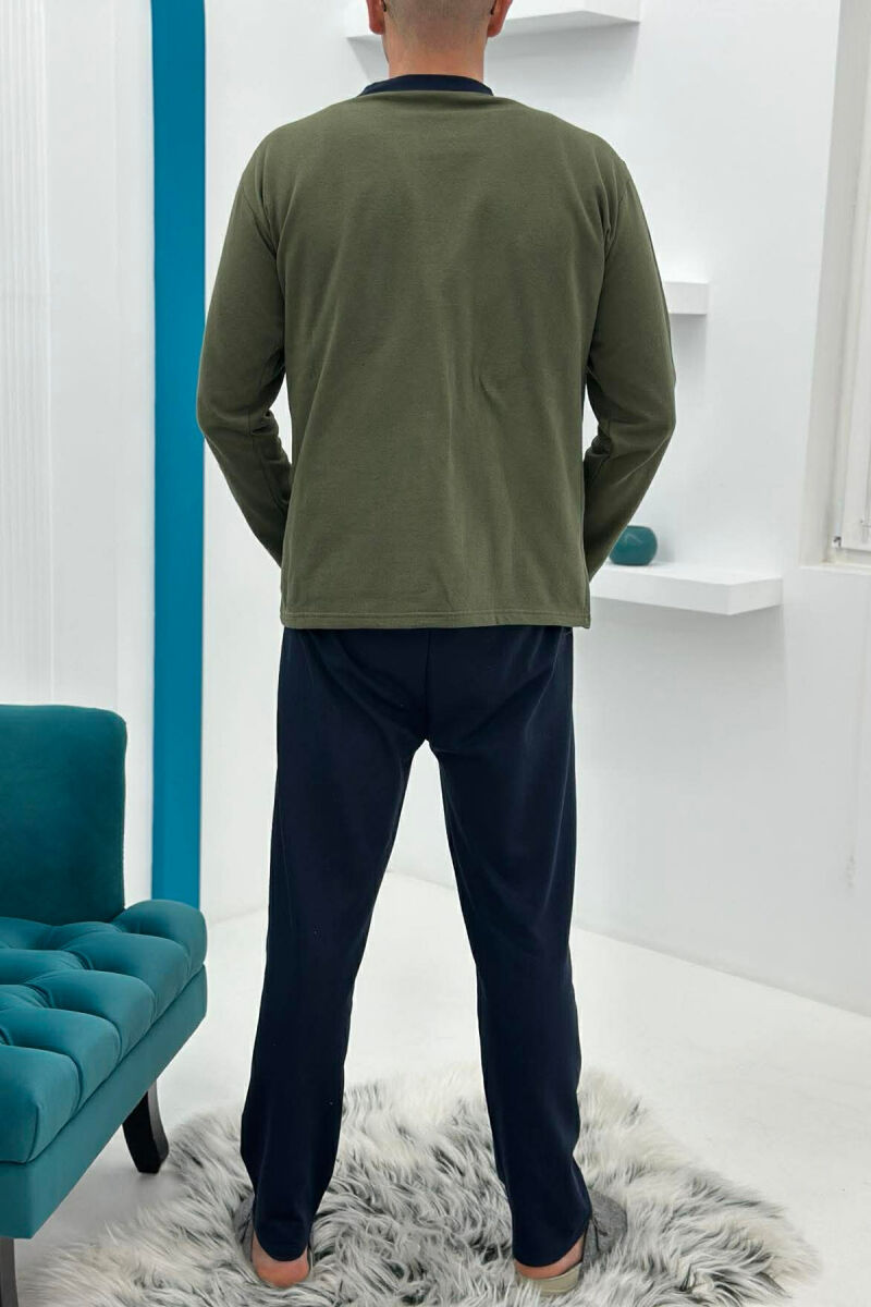 SIMPLE BUTTONED NECK SWEATSHIRT+SWEATPANTS MEN PYJAMAS GREEN/JESHILE - 2