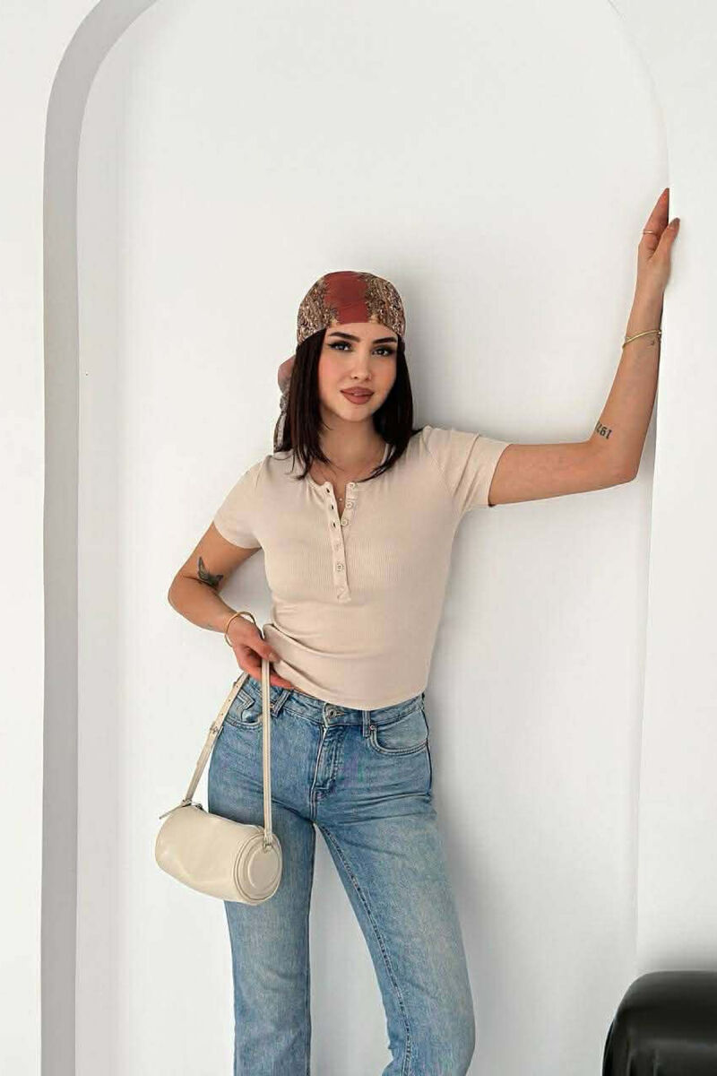 SIMPLE BUTTONS WOMAN T-SHIRT BEIGE/BEZHE - 2