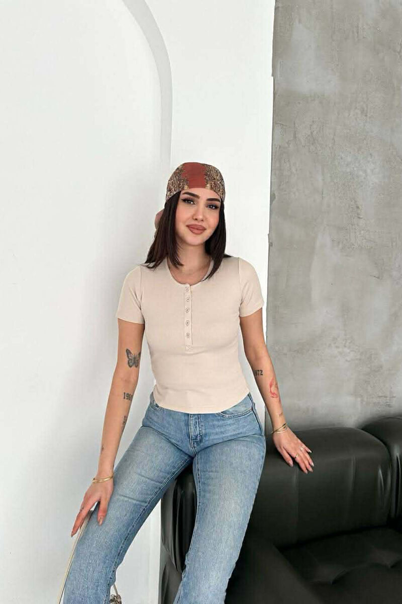 SIMPLE BUTTONS WOMAN T-SHIRT BEIGE/BEZHE - 4