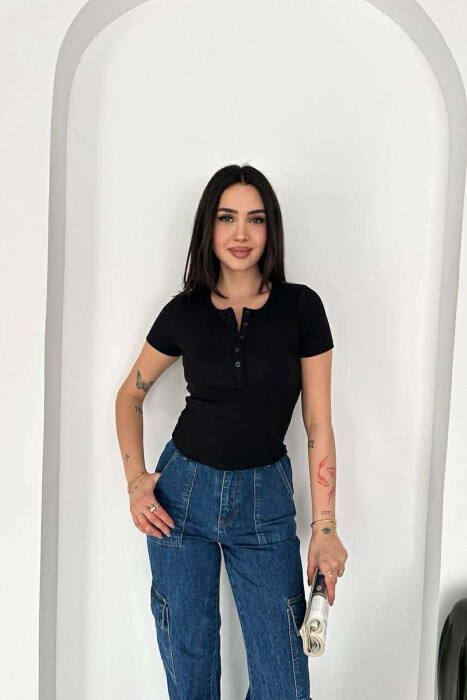 SIMPLE BUTTONS WOMAN T-SHIRT BLACK/ E ZEZE 