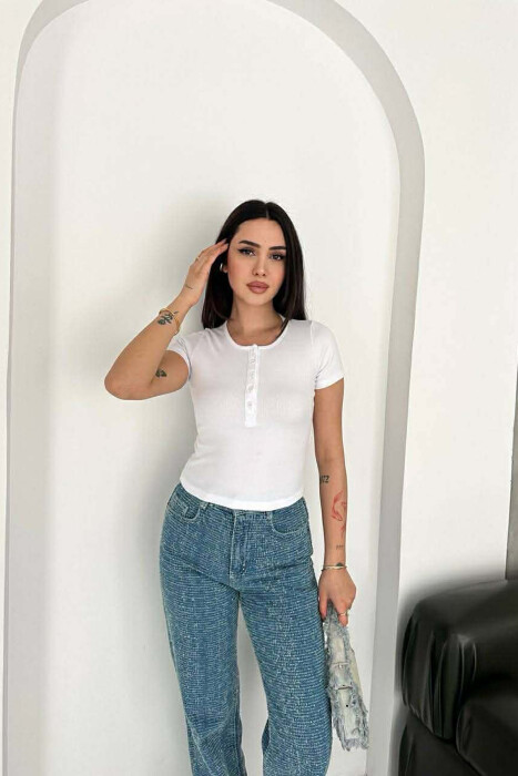 SIMPLE BUTTONS WOMAN T-SHIRT WHITE-E BARDHE 