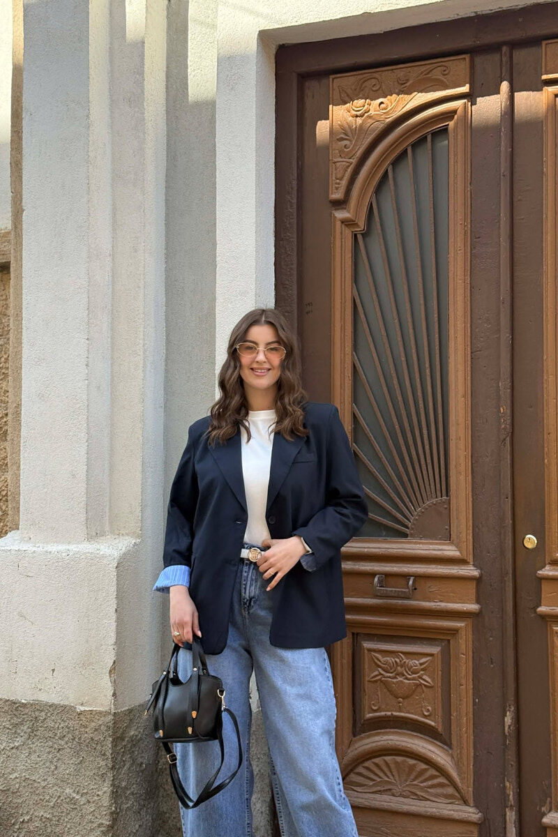 SIMPLE CLASSIC WOMEN JACKET DARK BLUE/BEE - 2