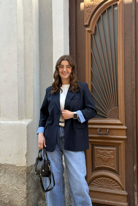 SIMPLE CLASSIC WOMEN JACKET DARK BLUE/BEE - 3