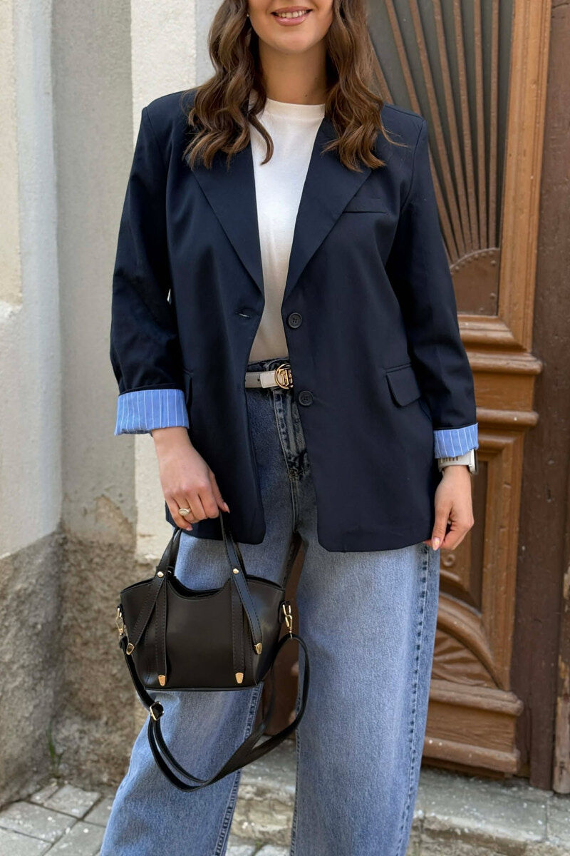 SIMPLE CLASSIC WOMEN JACKET DARK BLUE/BEE - 4