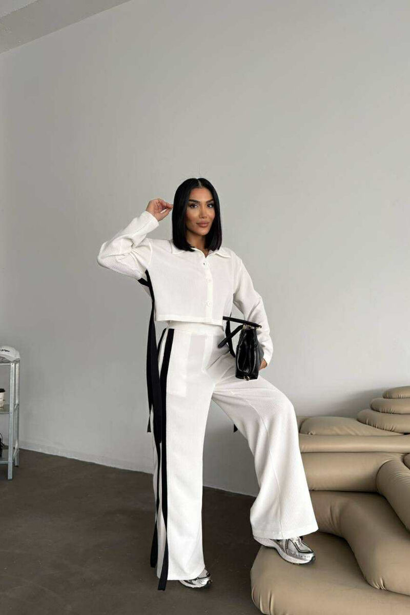 SIMPLE CROPPED SHIRT+TROUSERS WOMEN SET WHITE-E BARDHE - 1