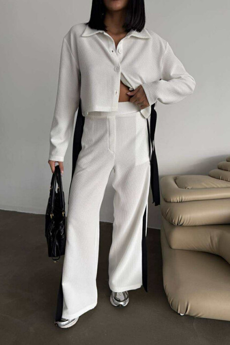 SIMPLE CROPPED SHIRT+TROUSERS WOMEN SET WHITE-E BARDHE - 4