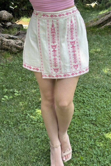 SIMPLE DESGNED ZIPPERED WOMEN SKORT CREAM/KREM - 3