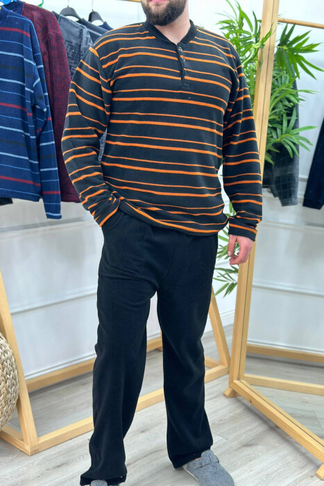 SIMPLE DESIGN MEN PYJAMAS BLACK-ORANGE/ZE-PO - KLAUDIO FASHION