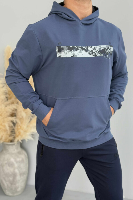 SIMPLE DESIGN ONE COLOR MEN HOODIE BLUE/BLU 