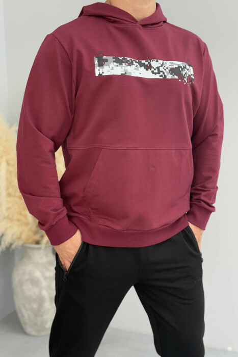SIMPLE DESIGN ONE COLOR MEN HOODIE BURGUNDY/VISHNJE 