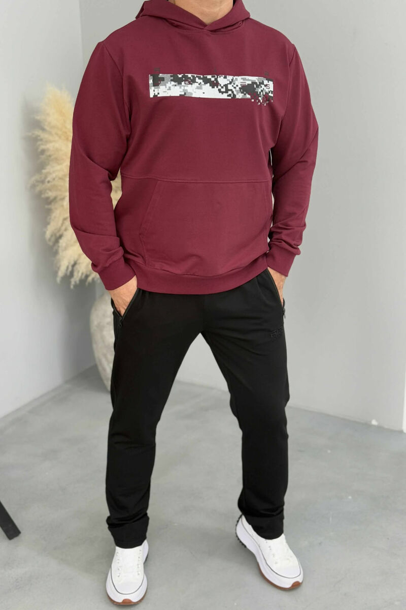 SIMPLE DESIGN ONE COLOR MEN HOODIE BURGUNDY/VISHNJE - 2
