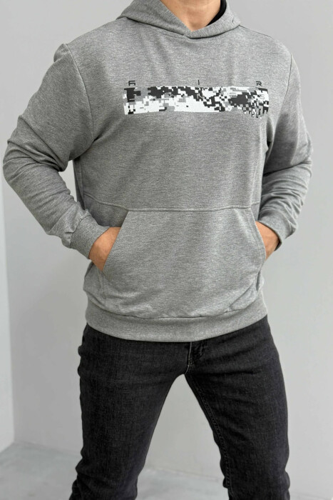 SIMPLE DESIGN ONE COLOR MEN HOODIE GREY/GRI - 4