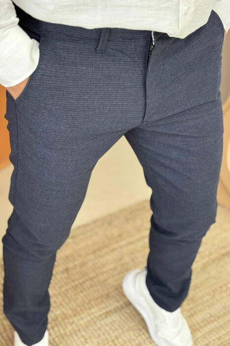 SIMPLE DESIGN ONE COLOR MEN PANTS DARK BLUE/BEE - 4