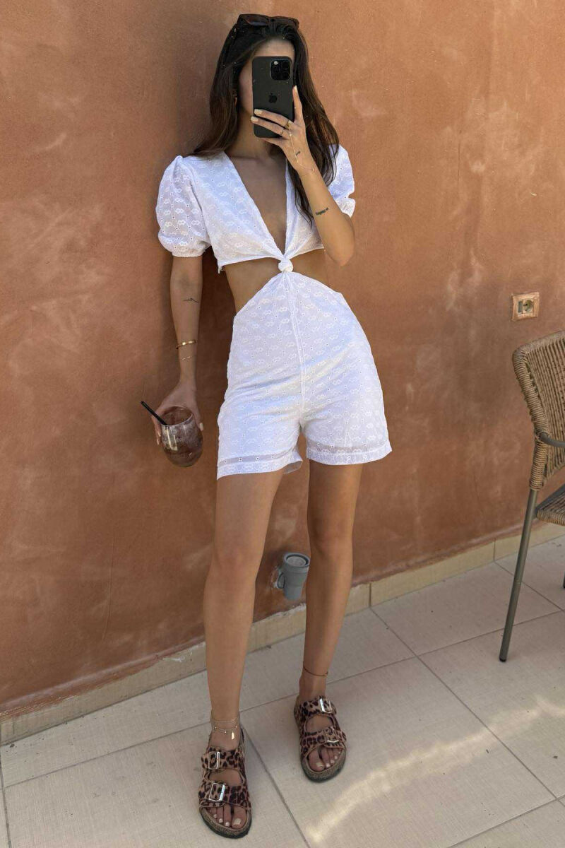 SIMPLE DESIGN ONE COLOR WOMEN JUMPSUIT WHITE-E BARDHE - 2