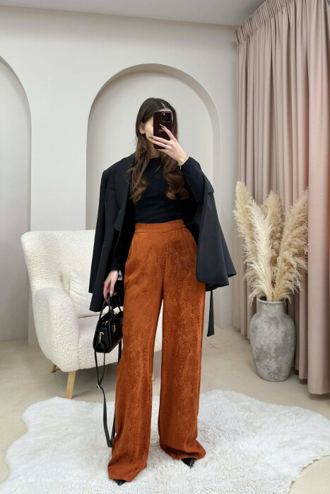 SIMPLE DESIGN WOMEN TROUSERS BRICK/TULLE - 3