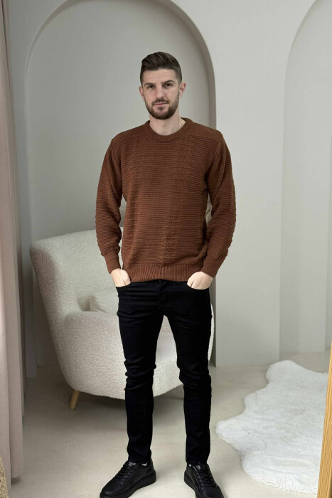 SIMPLE DESING KNITTED MEN SWEATER BROWN/KAFE 