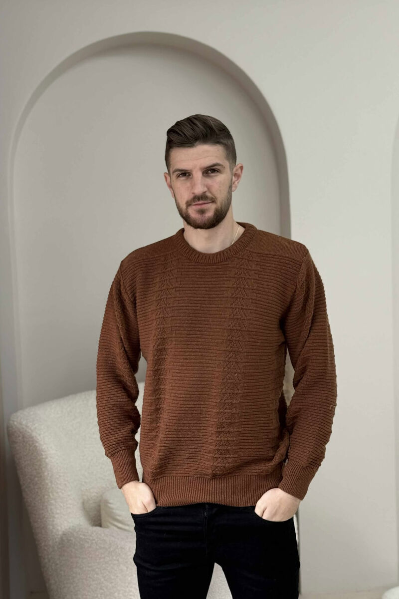 SIMPLE DESING KNITTED MEN SWEATER BROWN/KAFE - 3