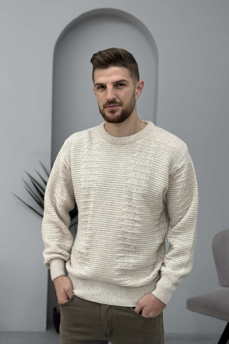 SIMPLE DESING KNITTED MEN SWEATER CREAM/KREM - 3